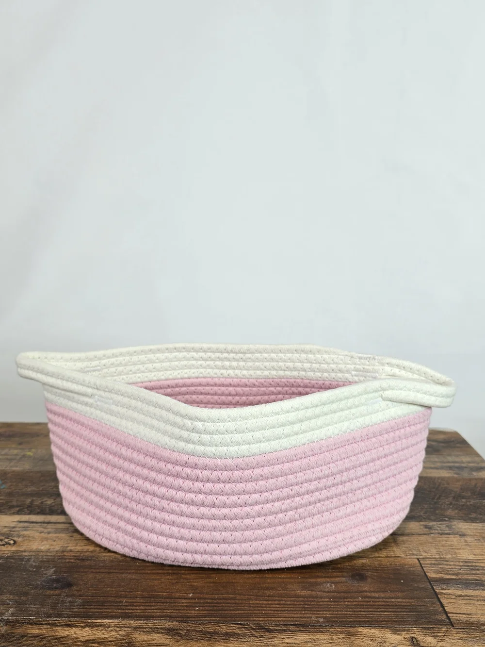Pink and White Woven Soft Rope Basket